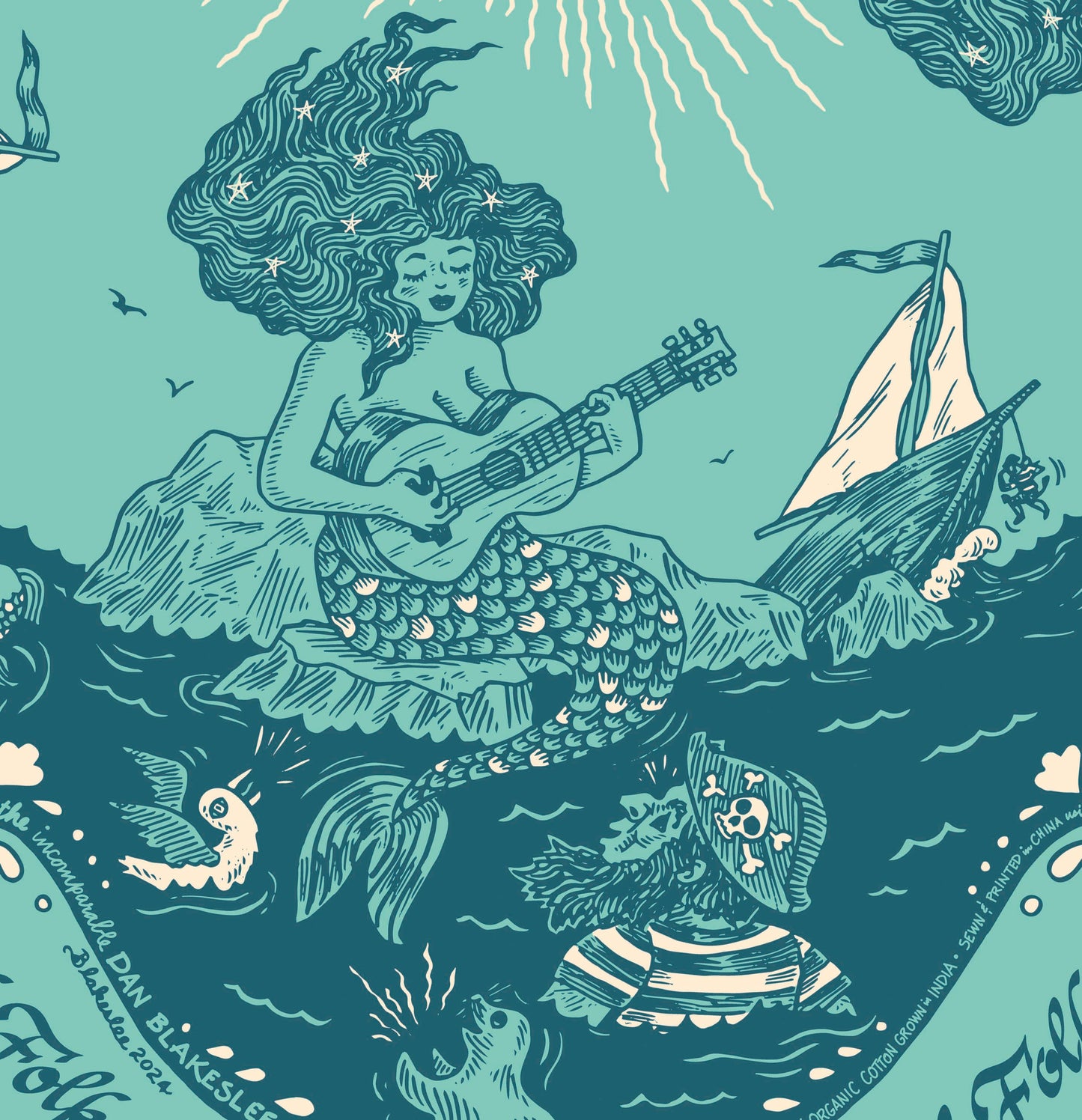 "Mermaid & Sailor" 2024 RI Folk Fest LIMITED EDITION 10th Anniversary FUNDRAISING Bandana by Dan Blakeslee