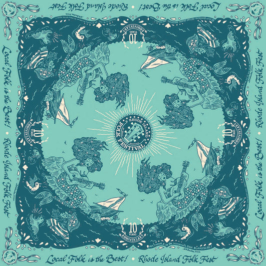 "Mermaid & Sailor" 2024 RI Folk Fest LIMITED EDITION 10th Anniversary FUNDRAISING Bandana by Dan Blakeslee